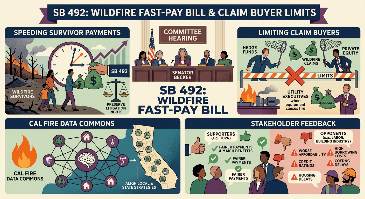 Assembly committee hears Becker pitch for wildfire fast-pay bill and limits on claim buyers