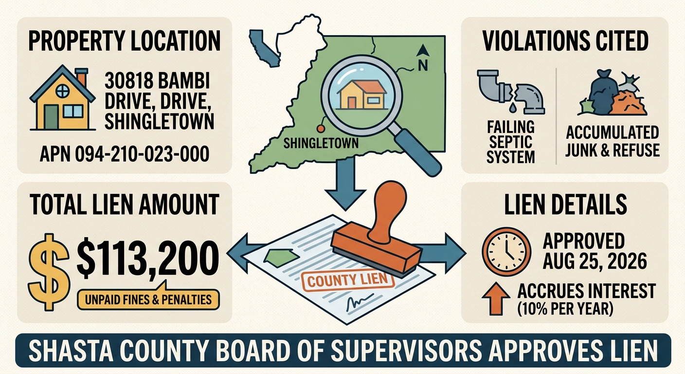 Shasta County approves $113,200 lien on Shingletown property after nuisance abatement case