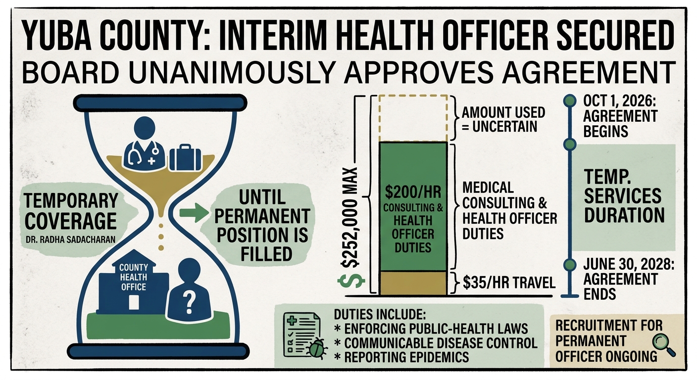 Yuba County approves up to $252,000 for temporary health officer coverage