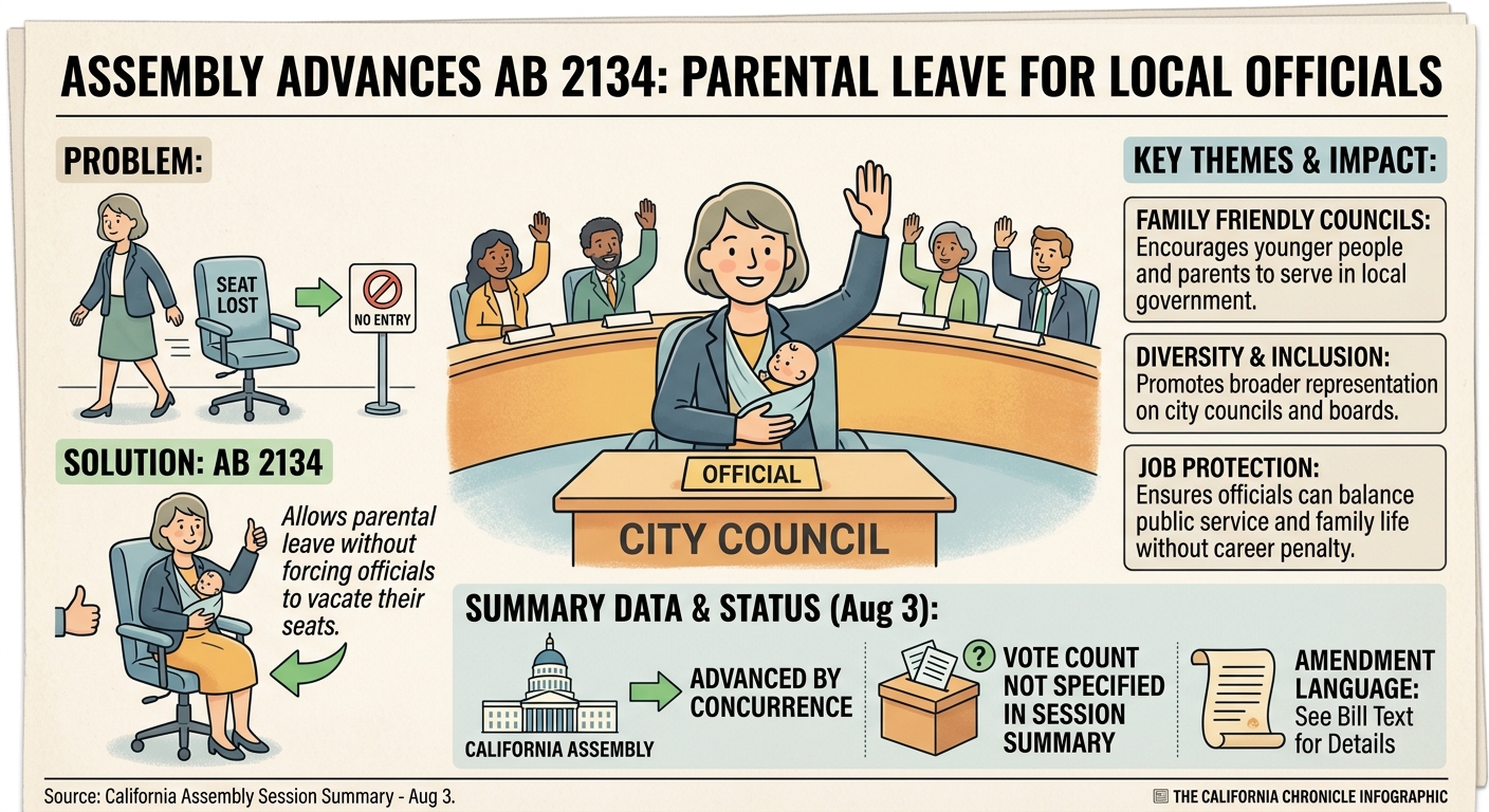 Assembly advances AB 2134, giving local officials parental leave without losing their seats