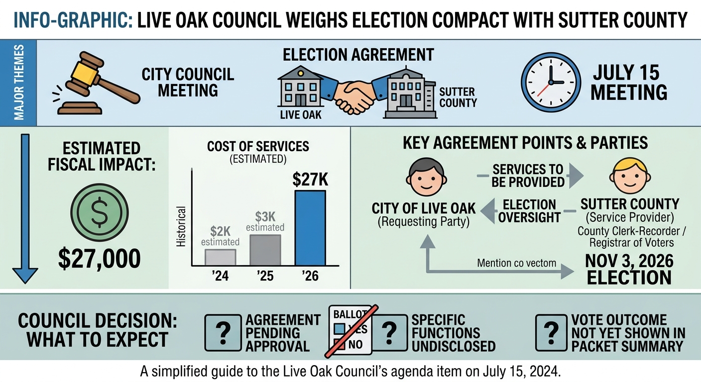 Live Oak council to weigh Sutter County election-services pact for November 2026 vote
