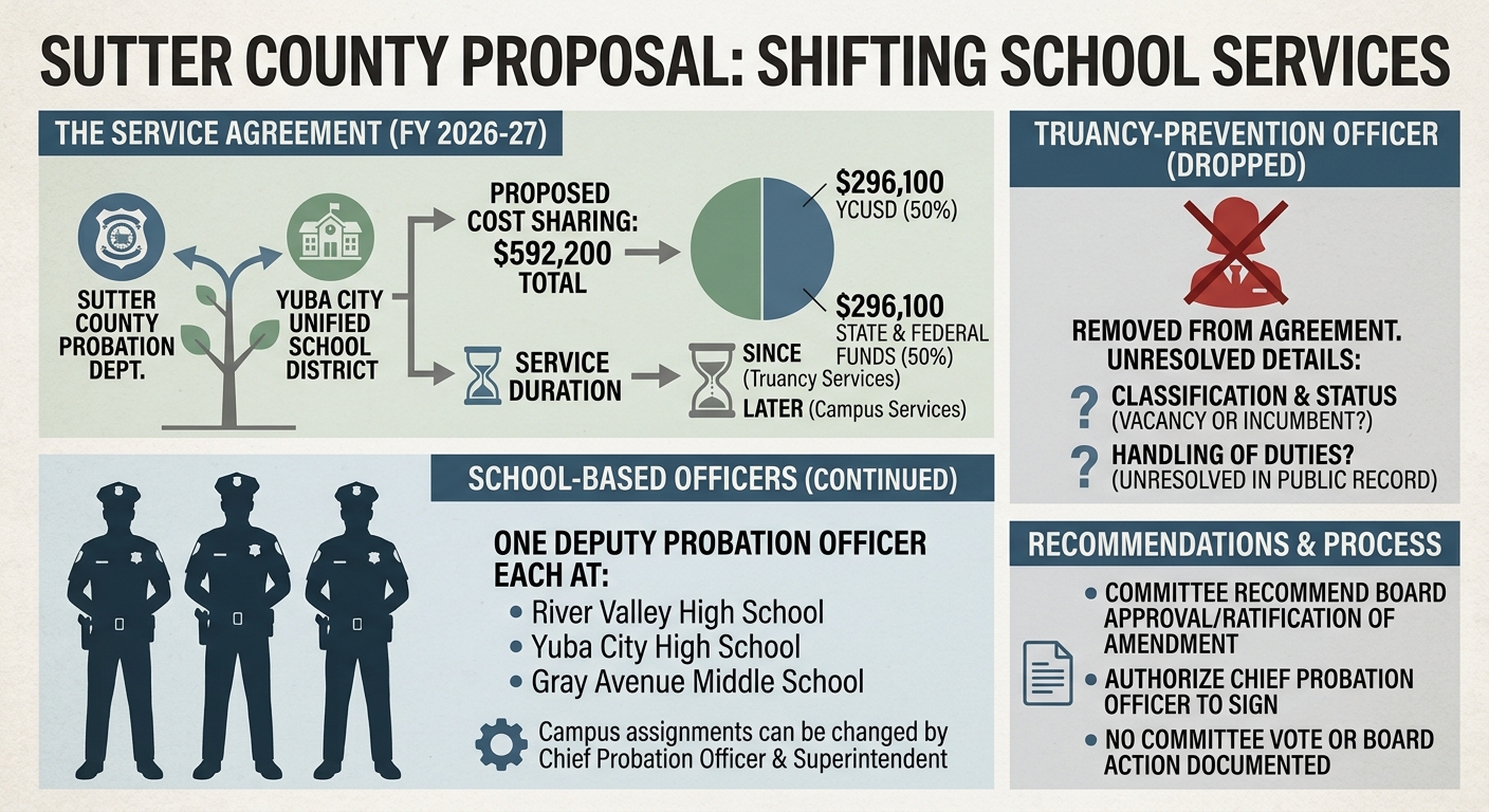 Sutter County proposal drops full-time truancy officer from Yuba City school services agreement