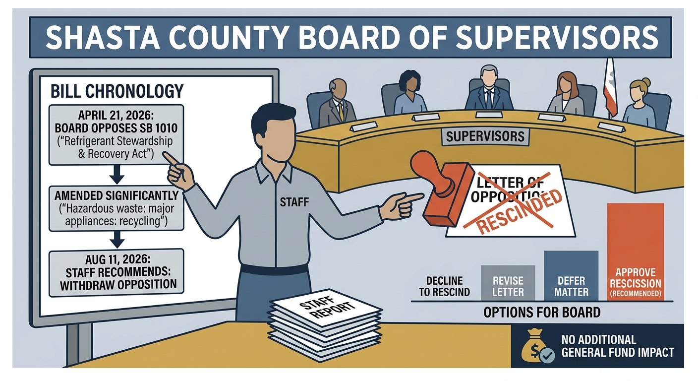 Shasta County staff ask supervisors to withdraw SB 1010 opposition after bill changes