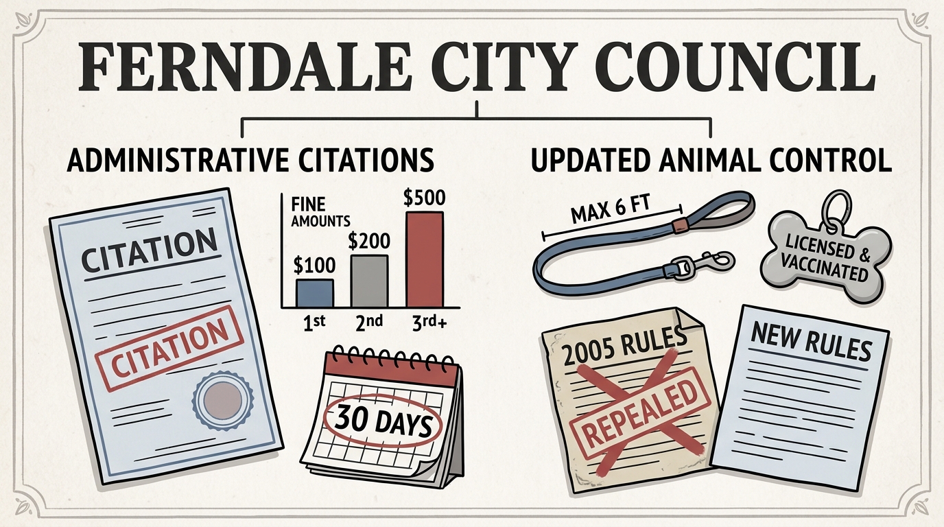 Ferndale council weighs citywide citation fines and updated animal-control rules