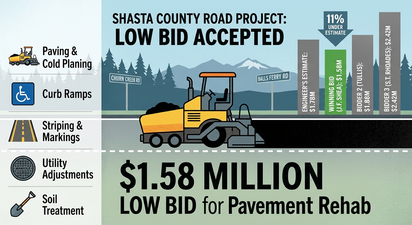Shasta County gets $1.58 million low bid for Churn Creek, Balls Ferry paving project
