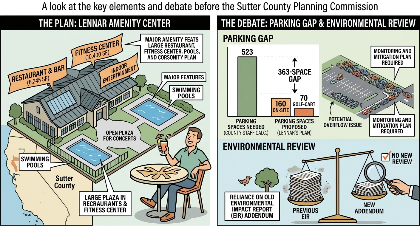 Lennar amenity-center plan heads to Sutter County hearing with parking gap, CEQA addendum