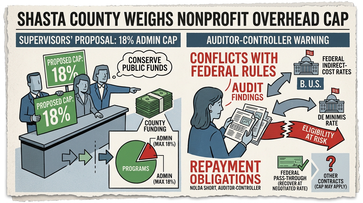 Shasta supervisors weigh 18% nonprofit overhead cap amid auditor warning