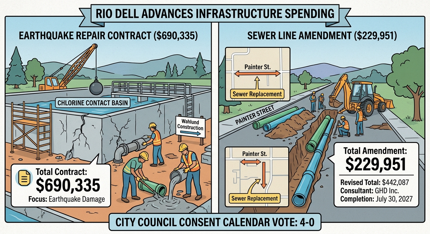 Rio Dell council advances $690,335 earthquake repair contract and $229,951 sewer amendment