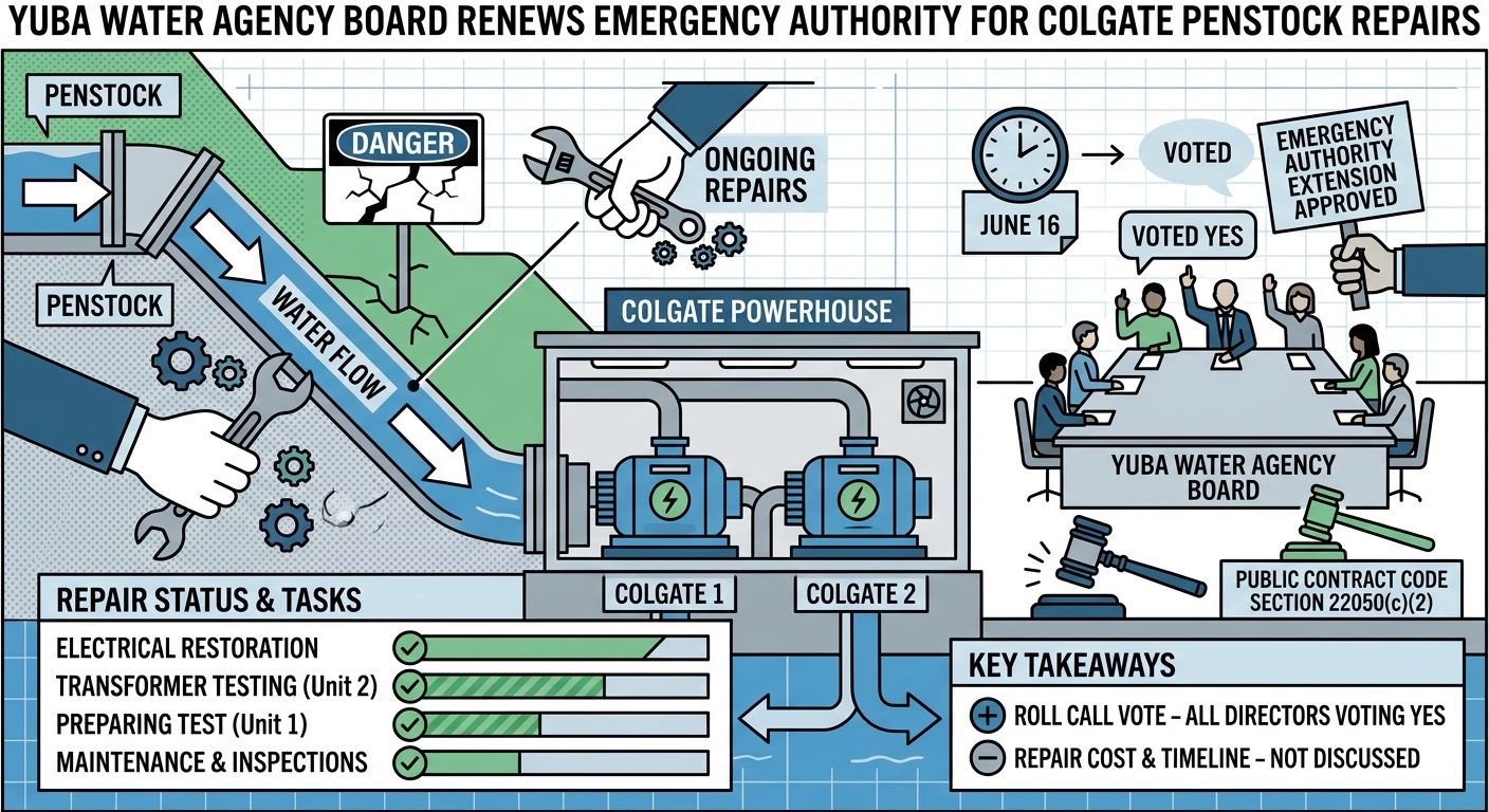 Yuba Water Agency board renews emergency authority for Colgate Penstock repairs