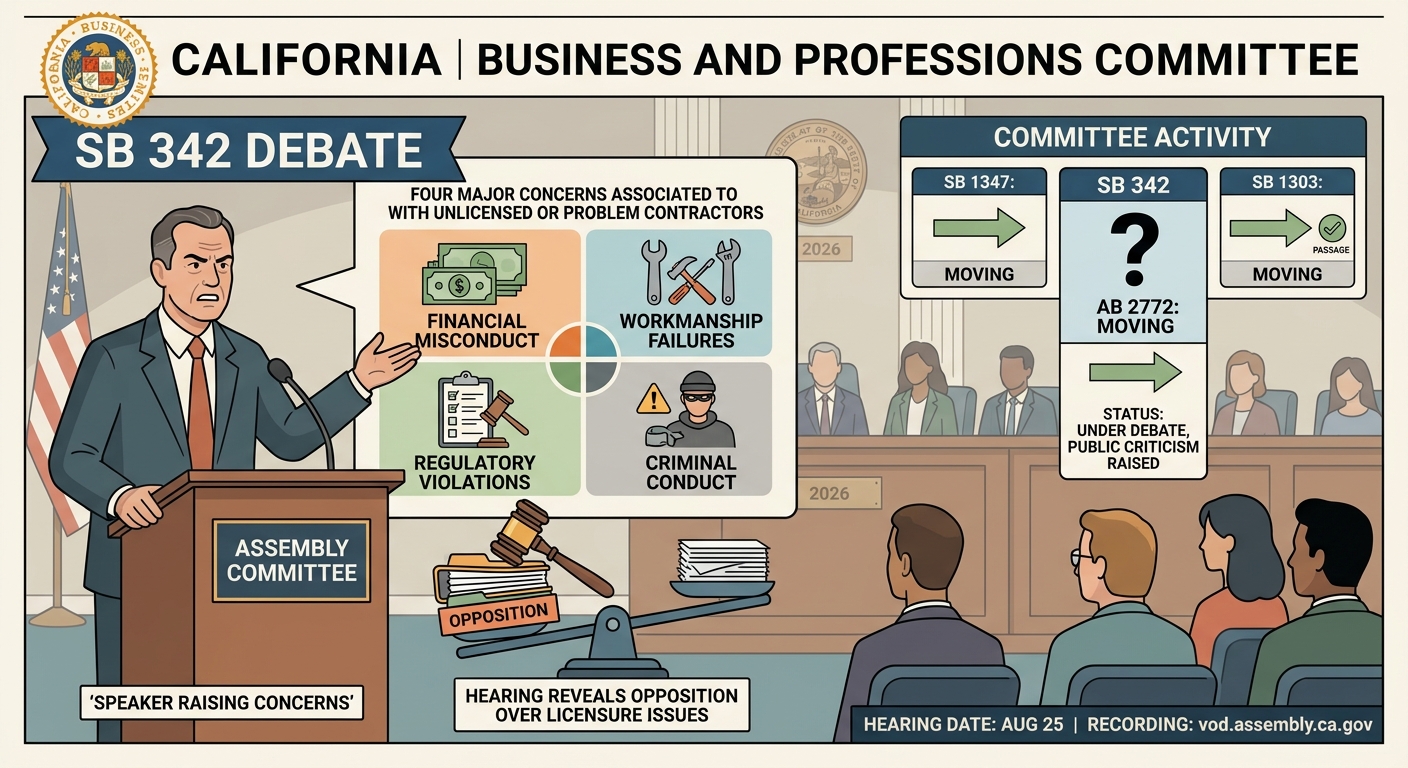 Assembly committee hears opposition to SB 342 over contractor licensure concerns