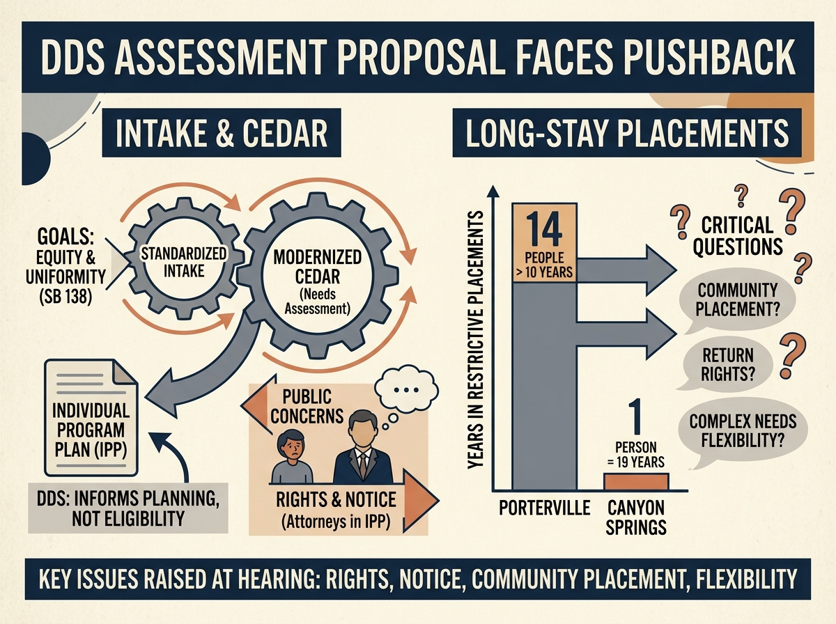 DDS proposal on intake assessments and CEDAR draws pushback over rights, notice and long-stay placements