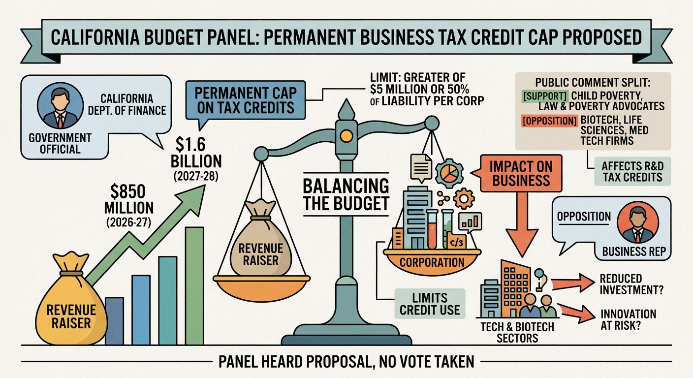 California budget panel hears permanent business tax credit cap pitched as $850 million revenue raiser