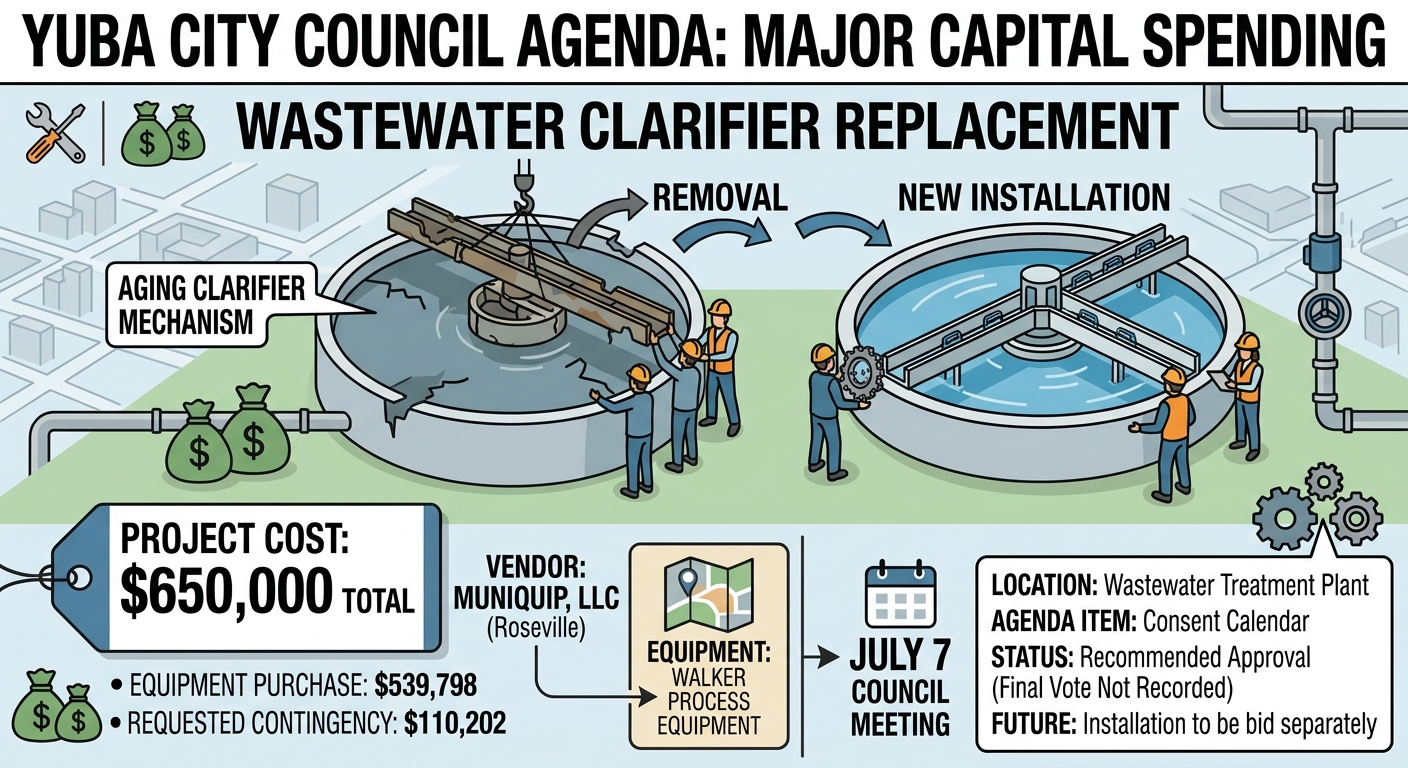 Yuba City agenda puts $539,798 clarifier replacement on consent calendar
