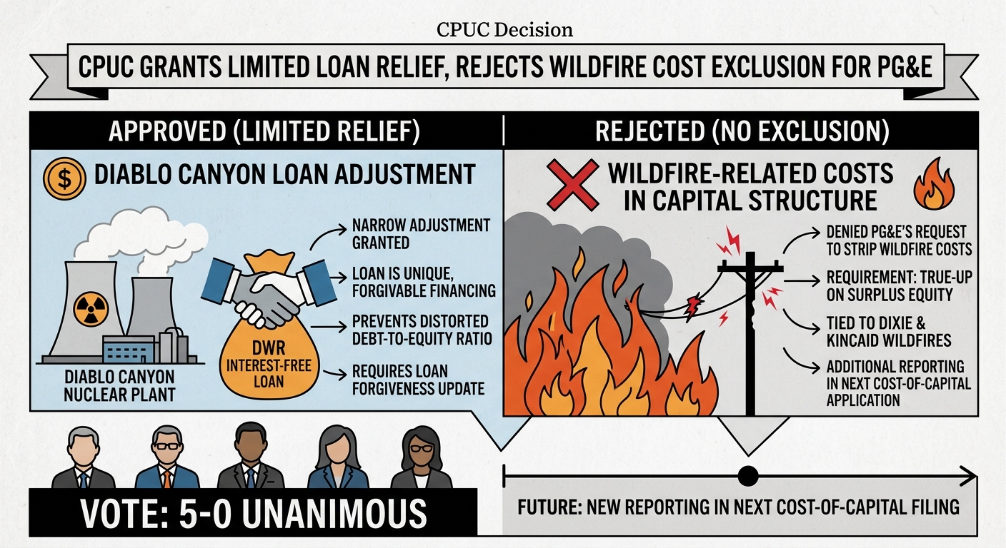 CPUC grants PG&E limited Diablo Canyon loan relief, rejects wildfire-cost exclusion