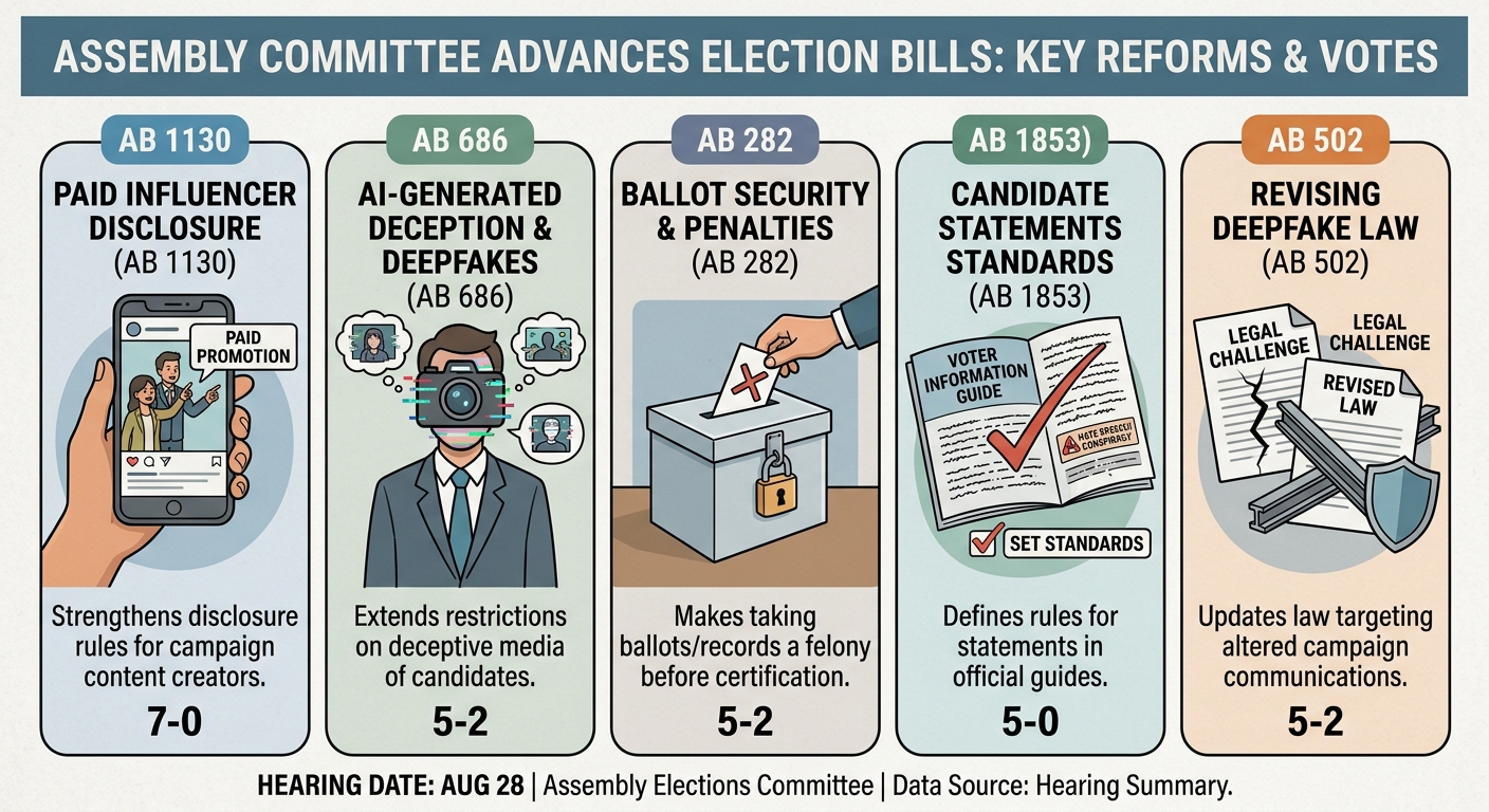 Assembly committee advances five election bills on deepfakes, influencer disclosure and ballot security
