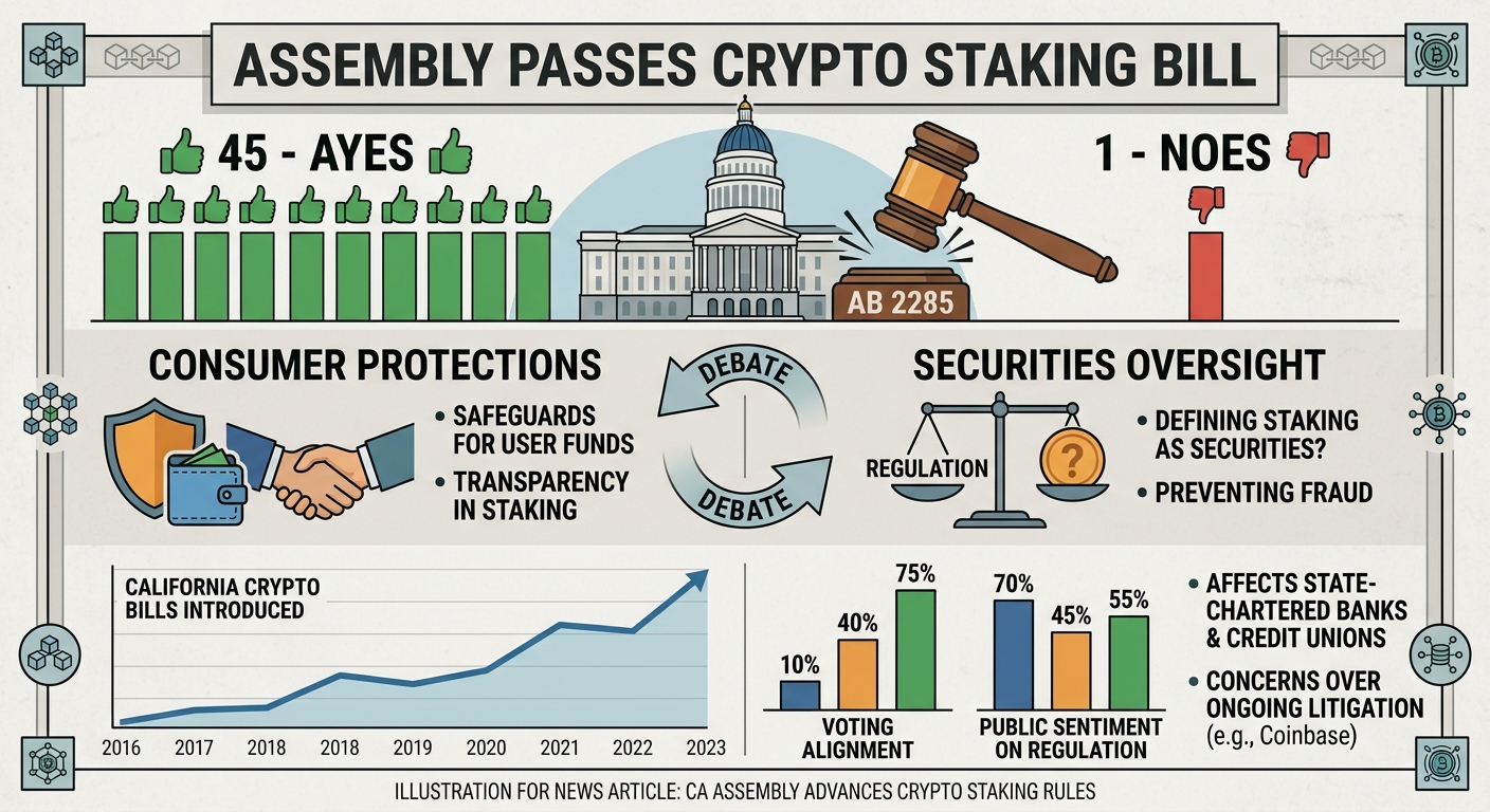 Assembly passes crypto staking bill 45-1 after debate over consumer protections and securities oversight