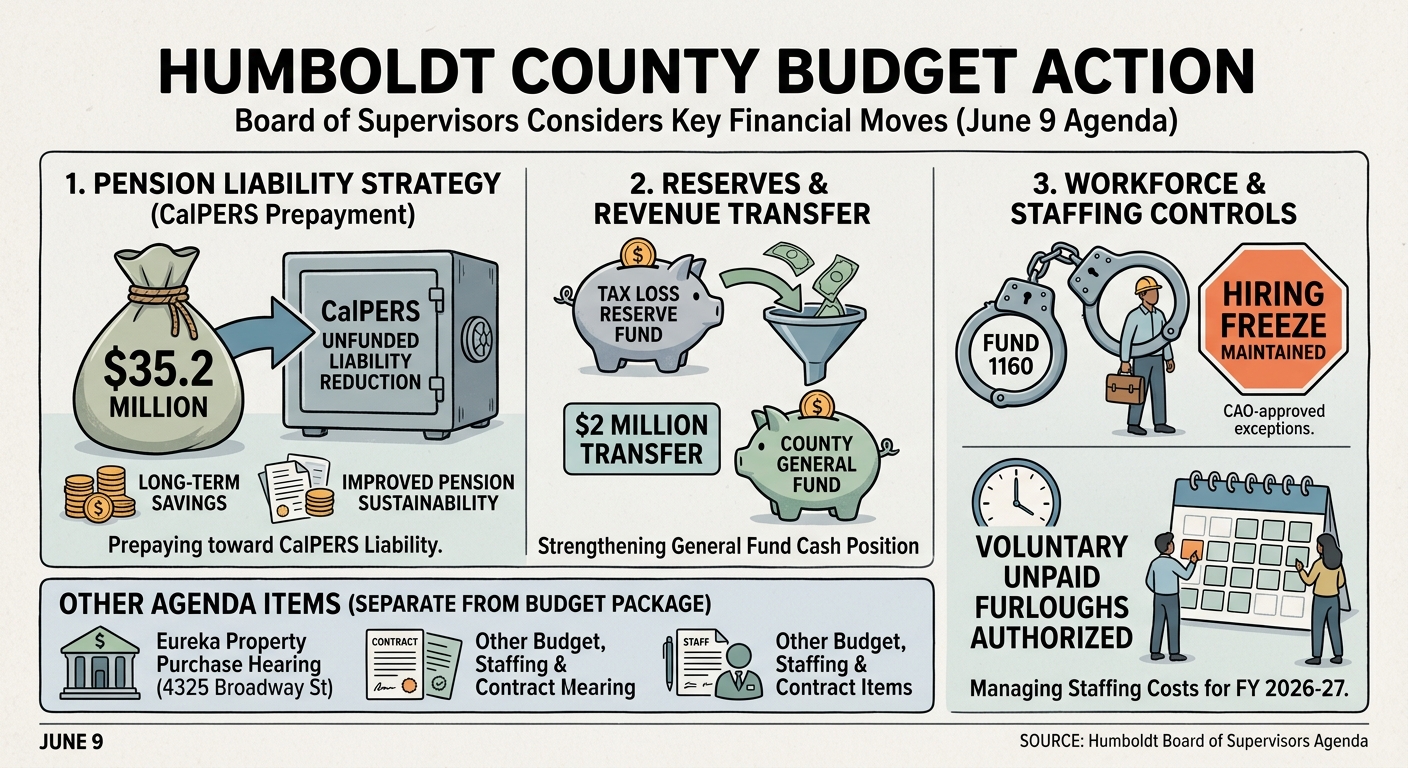 Humboldt supervisors tee up $35.2 million CalPERS prepayment, reserve transfer and hiring freeze