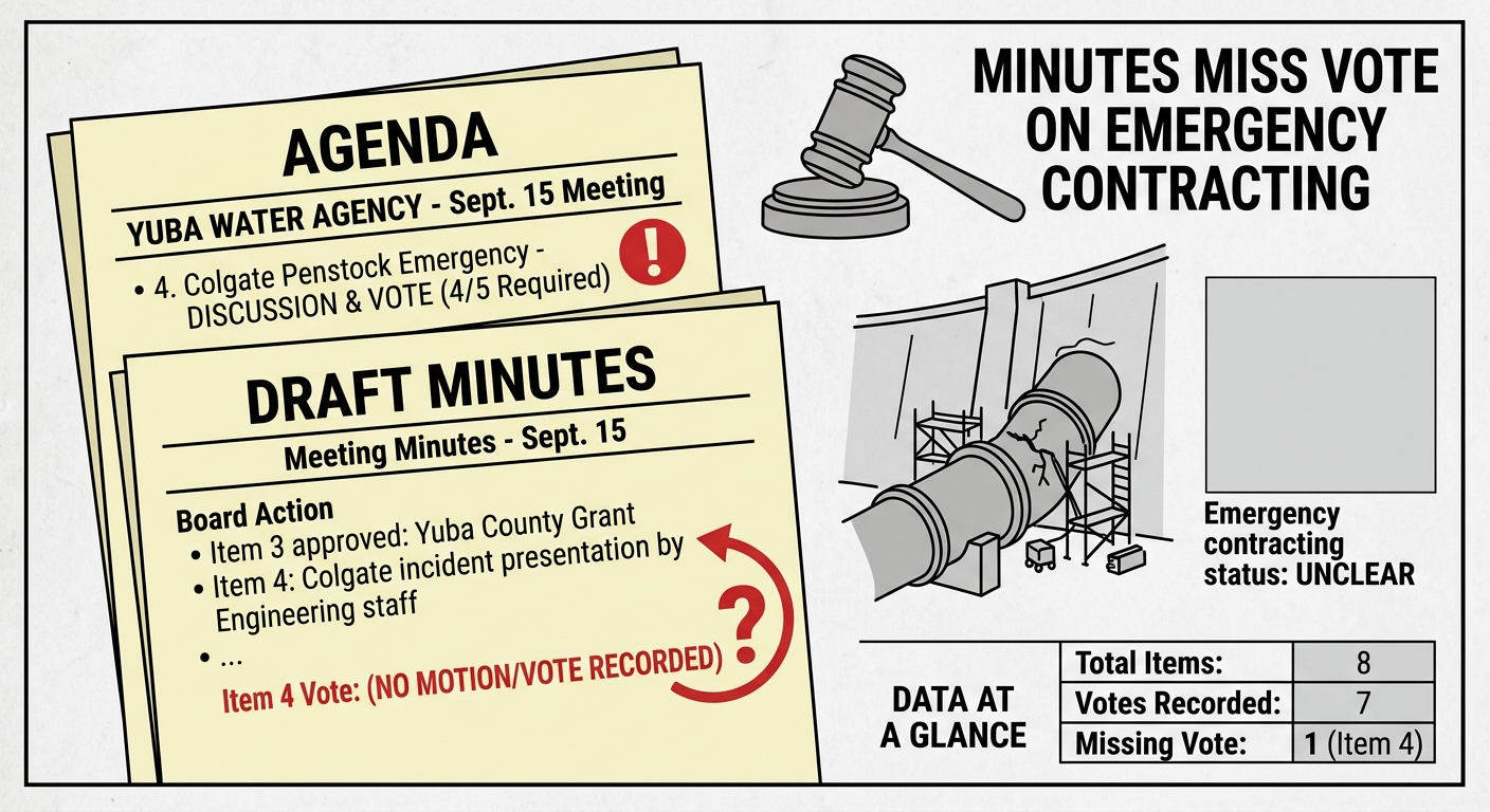 Yuba Water draft minutes leave Colgate emergency-contracting vote unclear