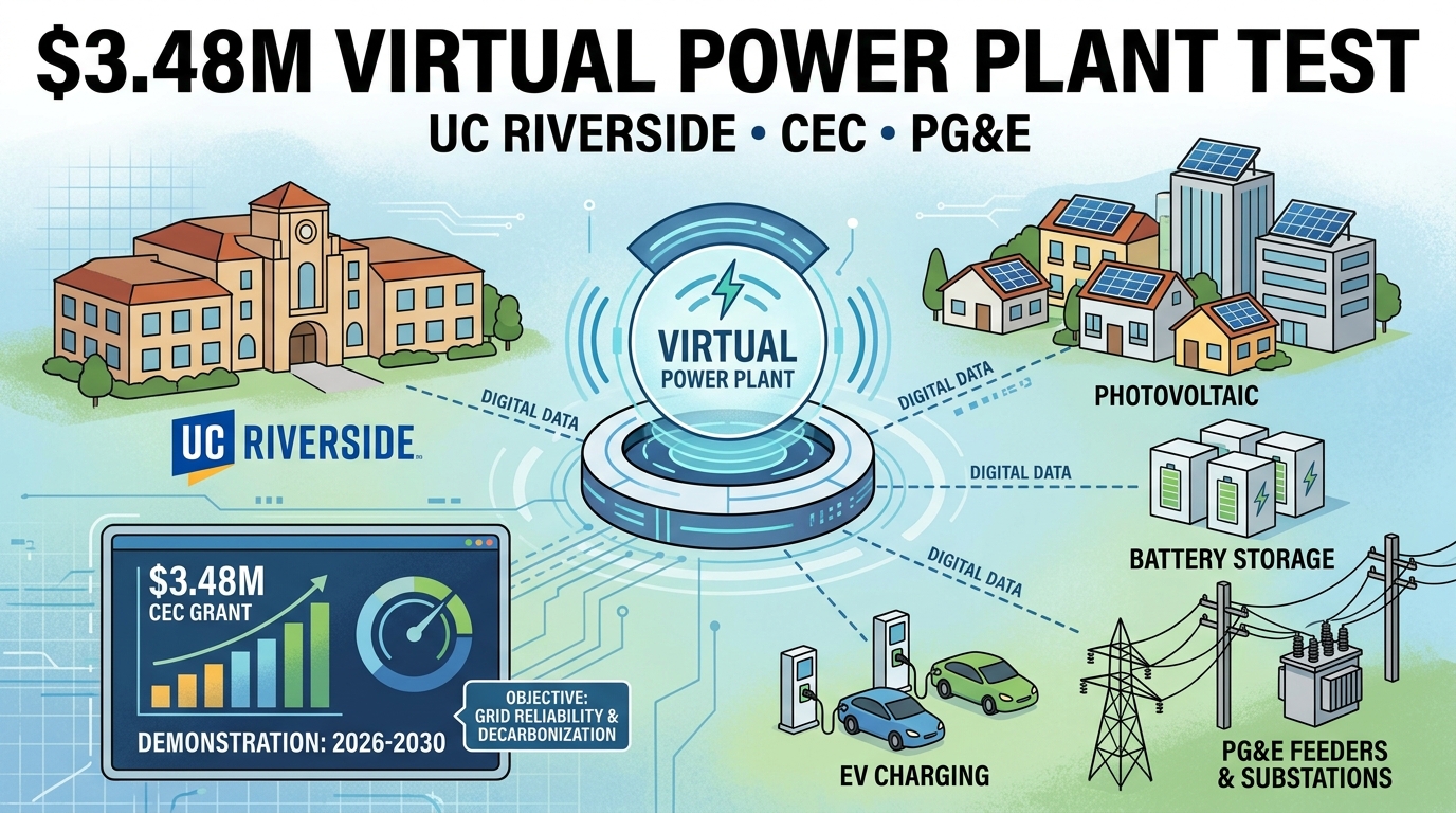 CEC proposes $3.48 million UC Riverside virtual-power-plant test on PG&E feeders