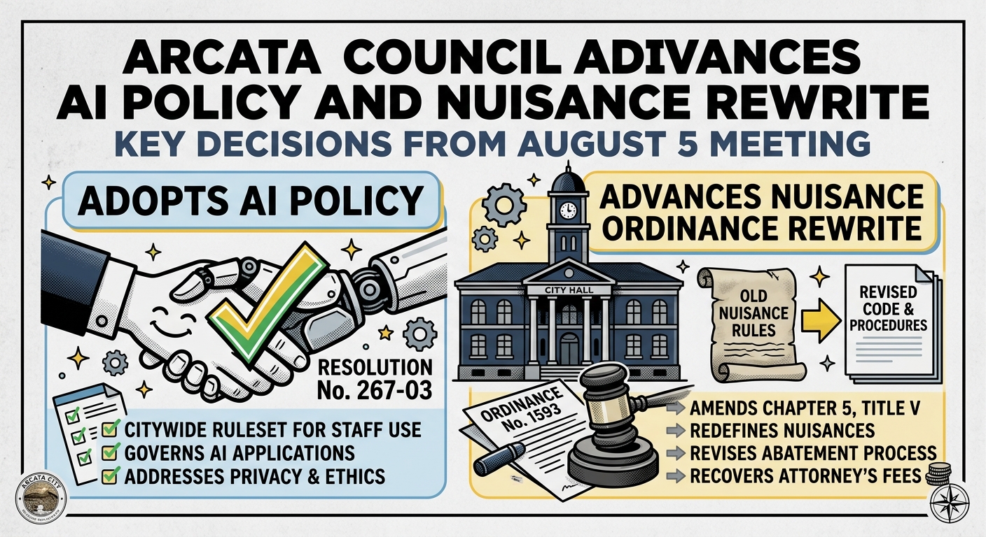 Arcata council adopts AI policy, advances nuisance ordinance rewrite