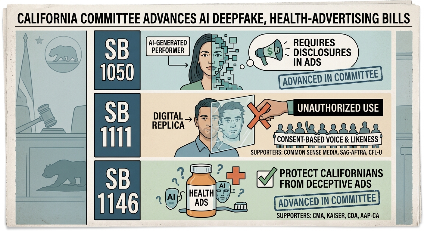 California committee advances AI deepfake, health-advertising bills in privacy hearing