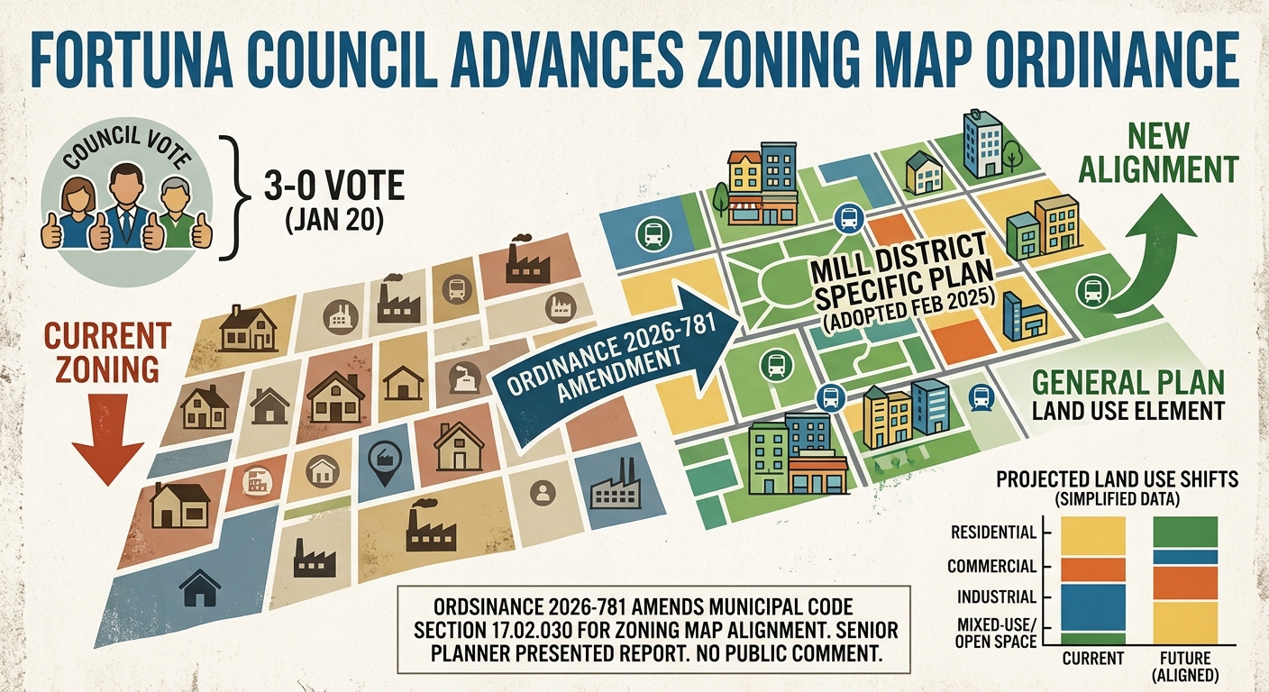 Fortuna council advances zoning map ordinance tied to Mill District plan