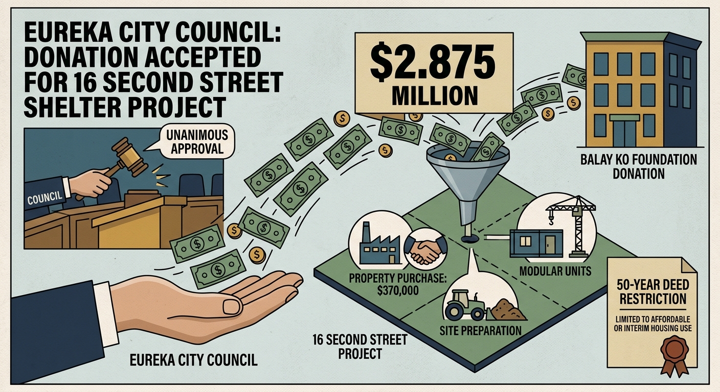 Eureka council accepts $2.875 million donation for 16 Second Street shelter project