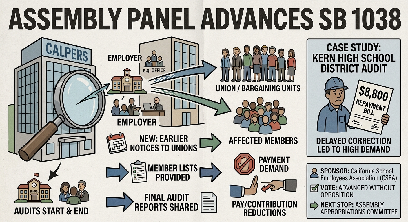 Assembly panel advances SB 1038 to expand CalPERS audit notices for unions