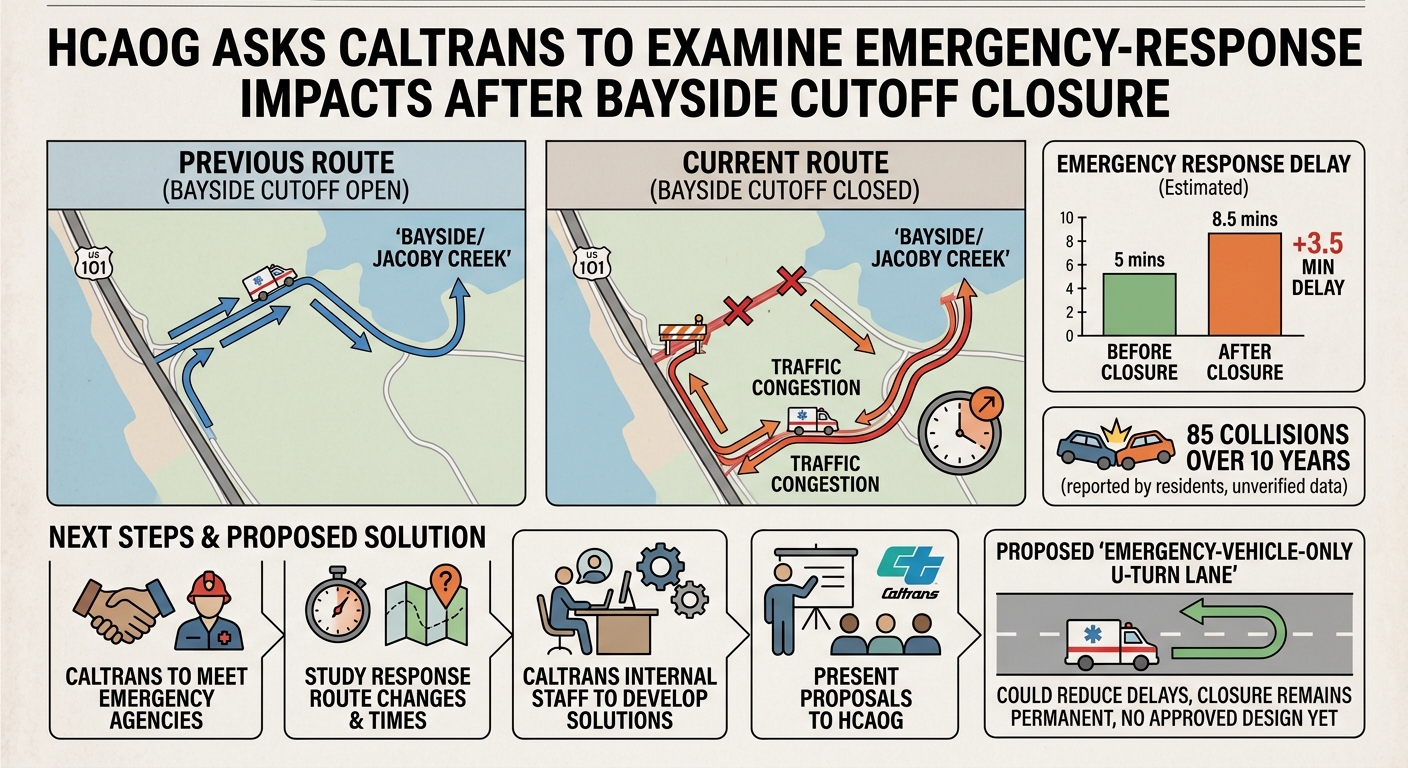 HCAOG asks Caltrans to examine emergency-response impacts after Bayside Cutoff closure