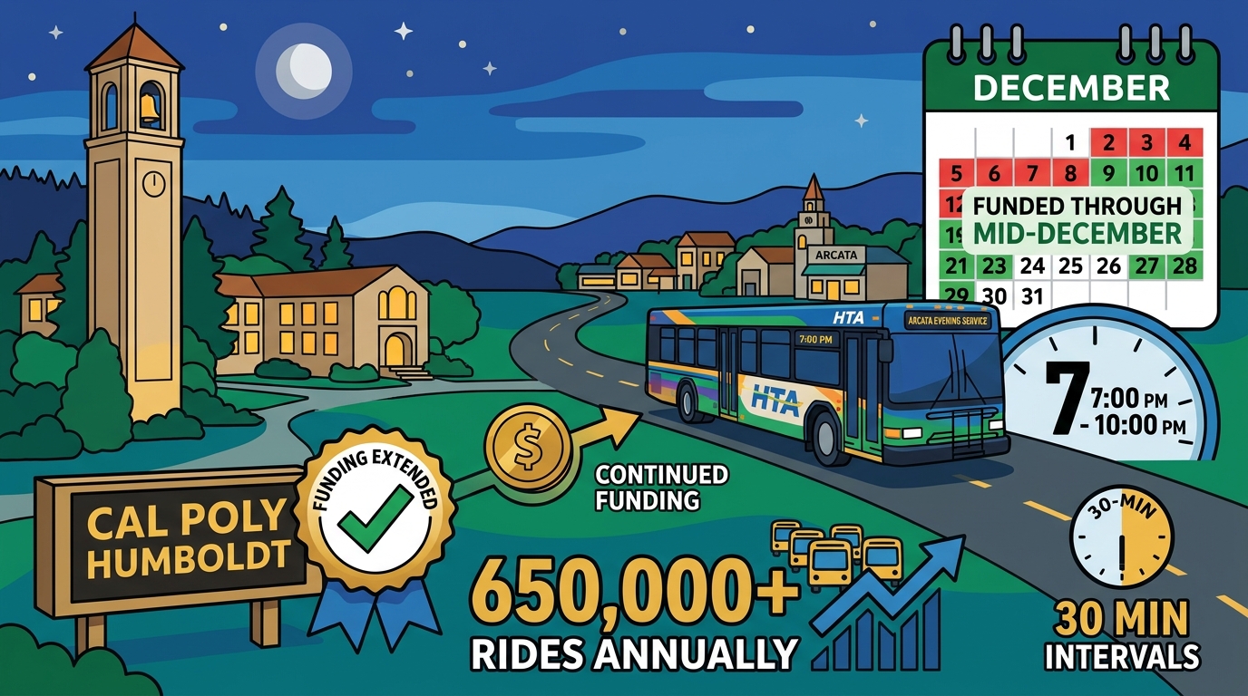 Cal Poly Humboldt extends funding for Arcata evening transit through mid-December