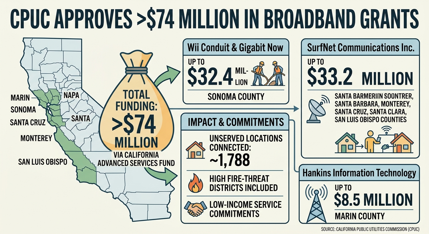 CPUC approves more than $74 million in broadband grants across seven counties
