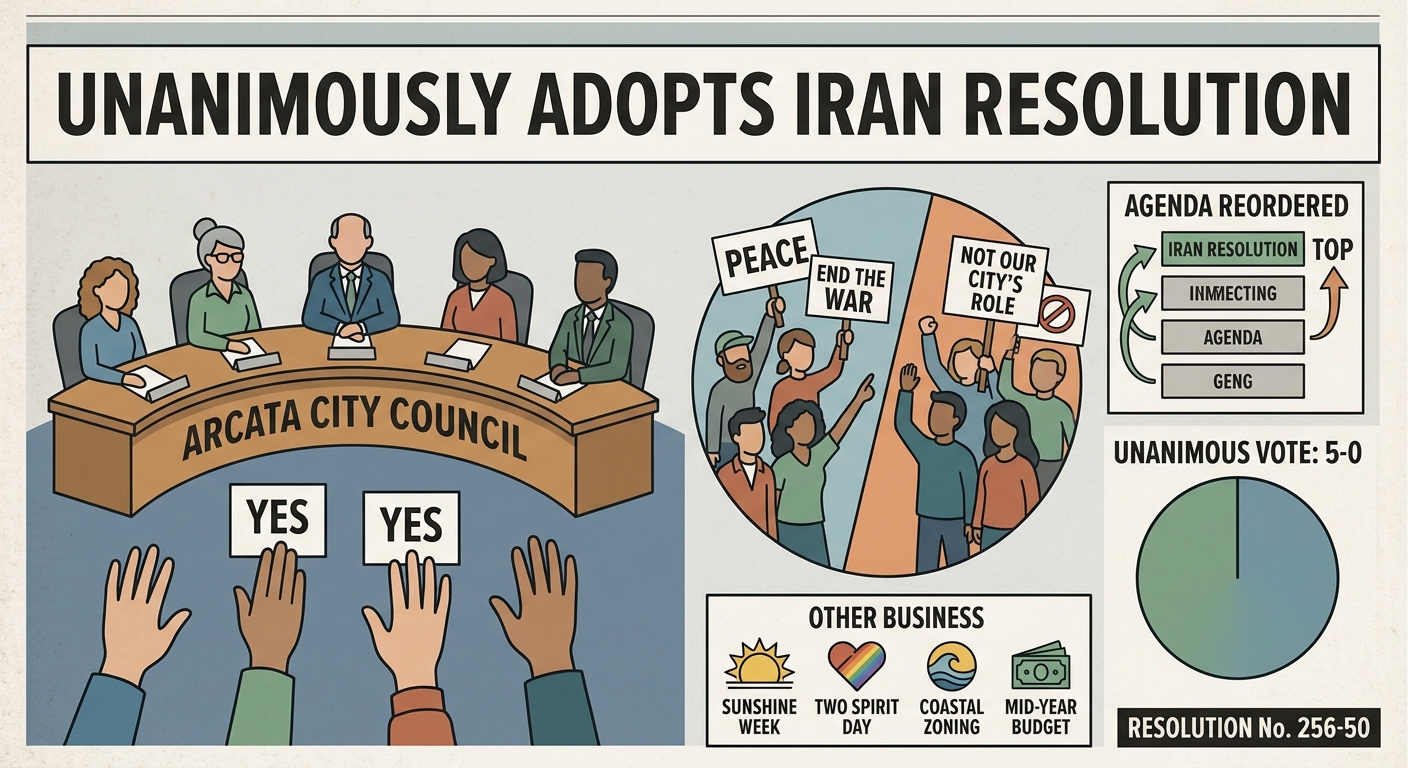 Arcata council unanimously adopts Iran resolution after moving it to the top of the agenda