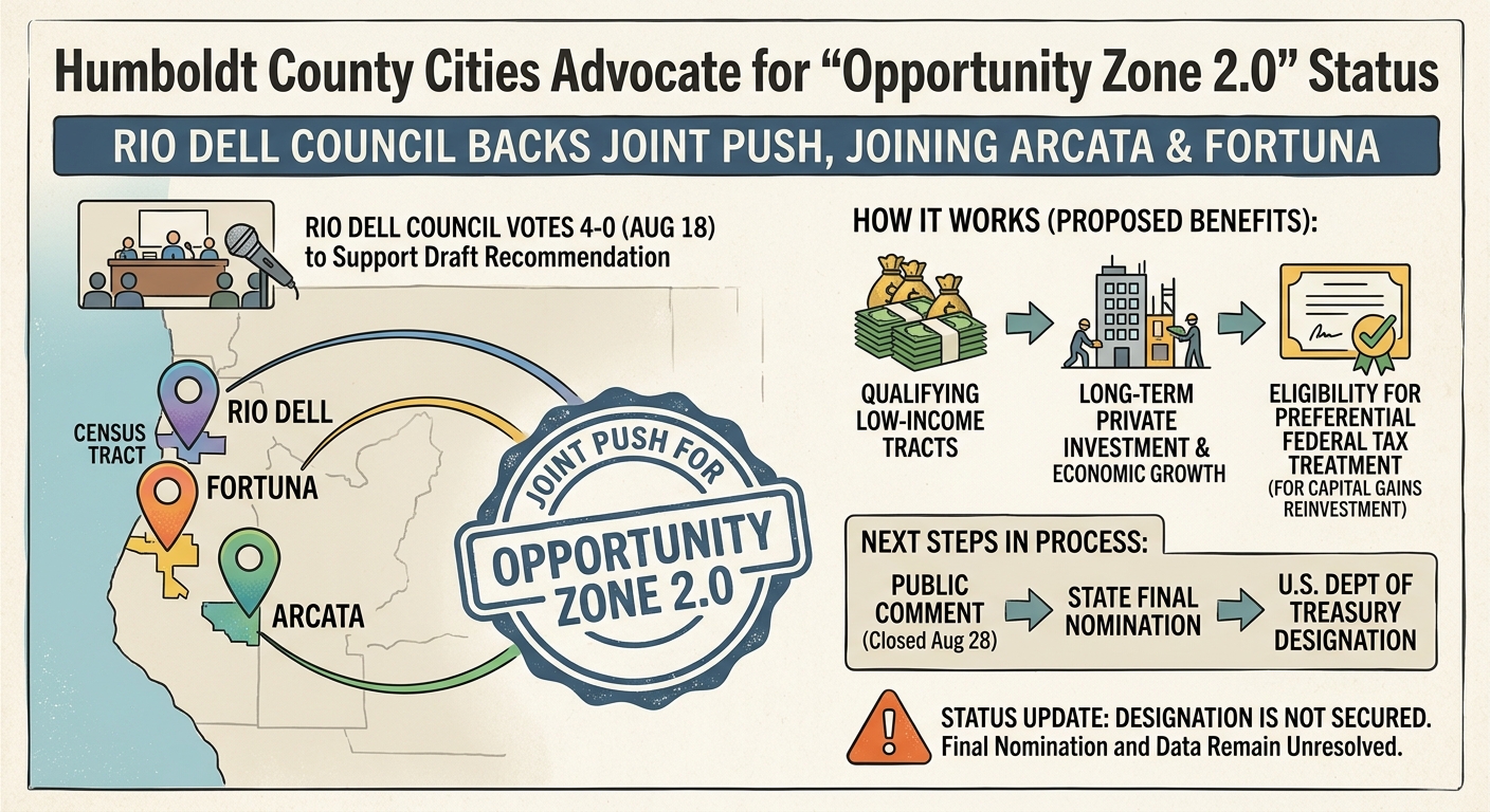 Rio Dell council backs joint push for Opportunity Zone 2.0 designation