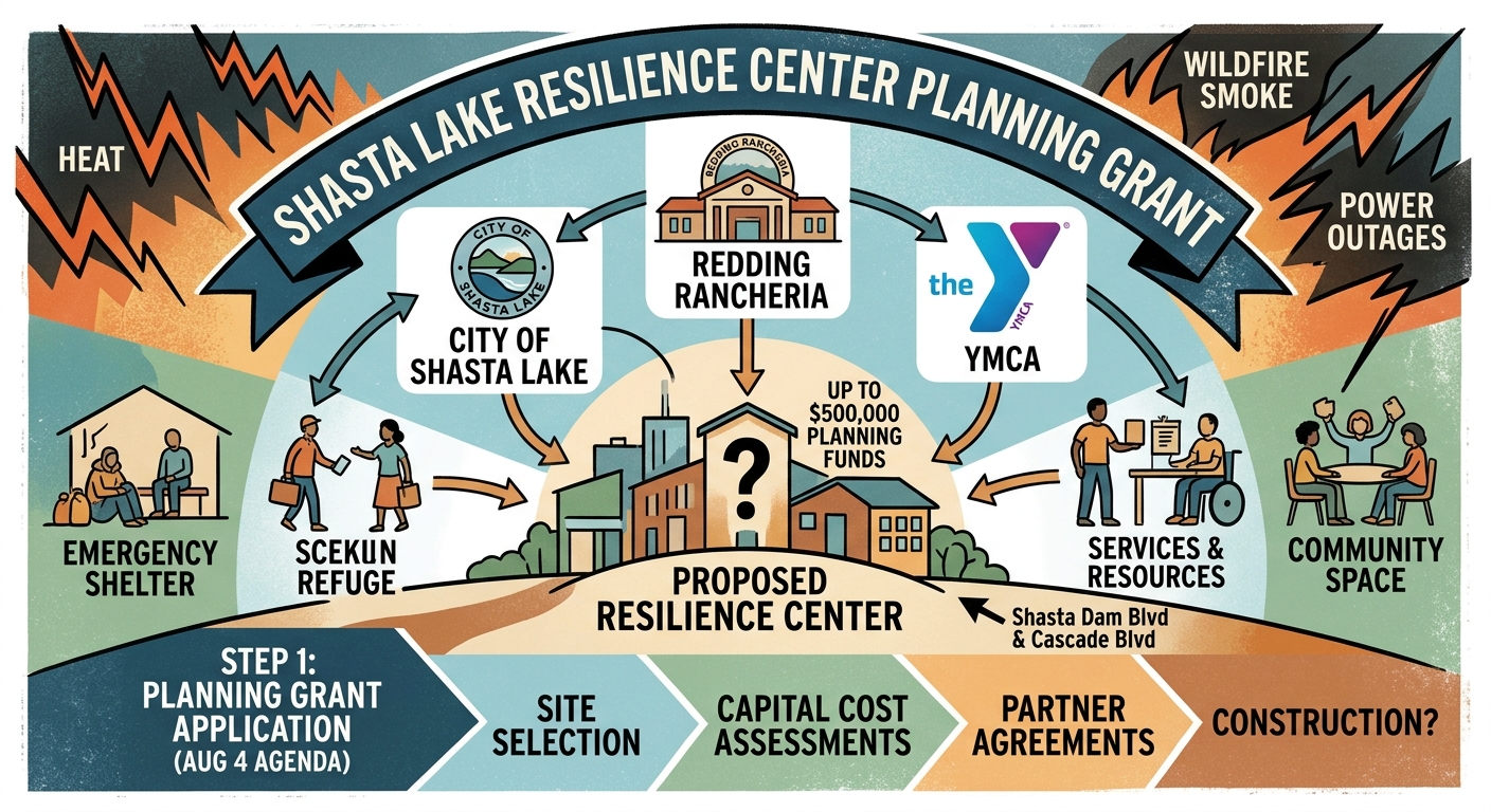 Shasta Lake council to weigh up to $500,000 resilience-center planning grant with Redding Rancheria and YMCA