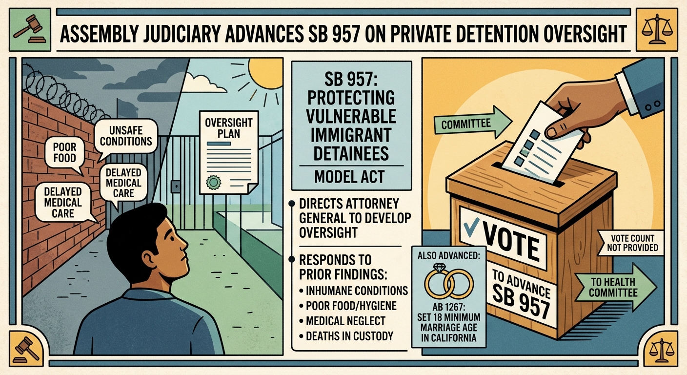 Assembly Judiciary advances SB 957 on private detention oversight