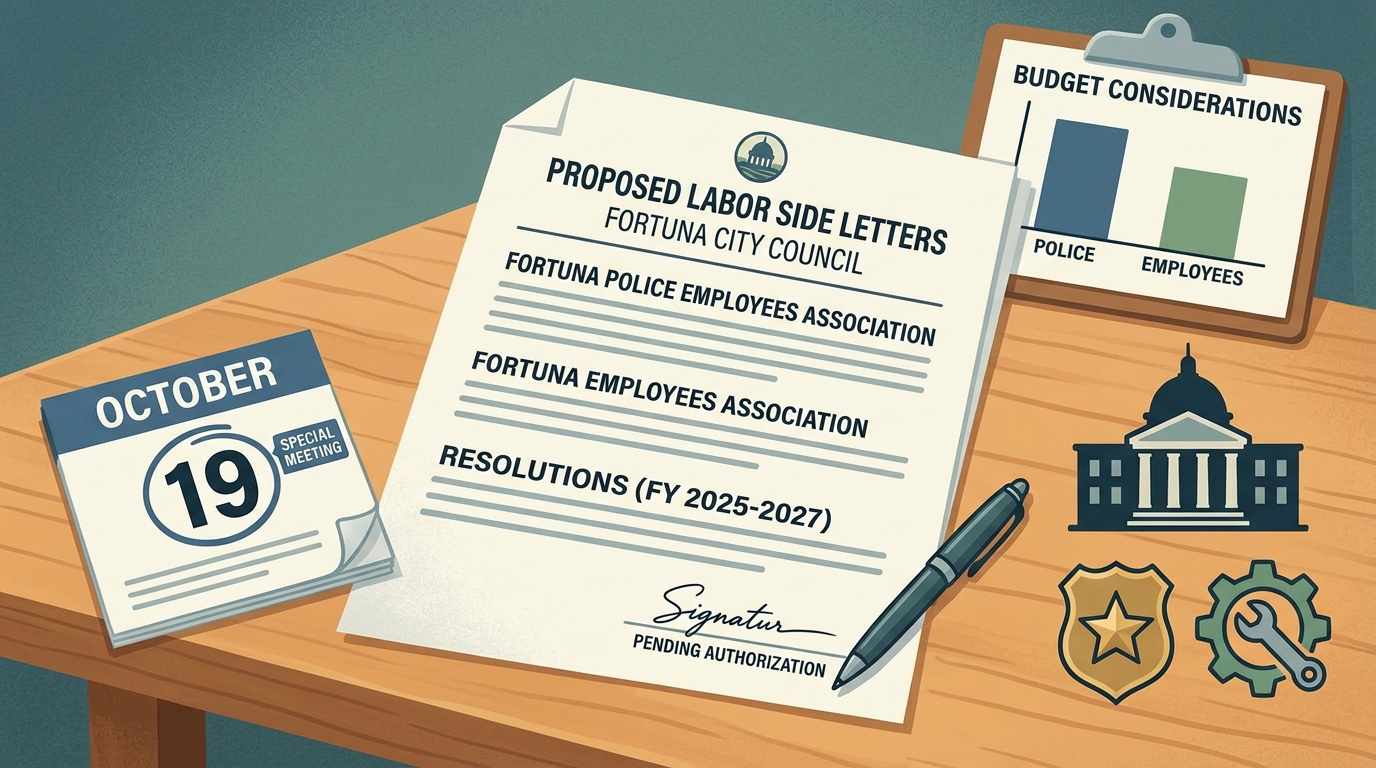 Fortuna council to consider labor side letters for police, general employees and unrepresented staff