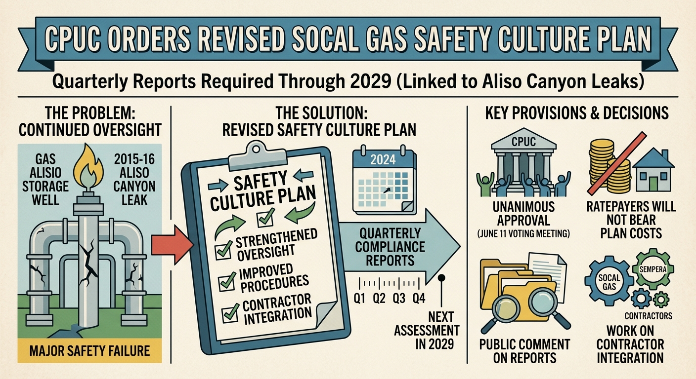 CPUC orders revised SoCal Gas safety culture plan, quarterly reports through 2029