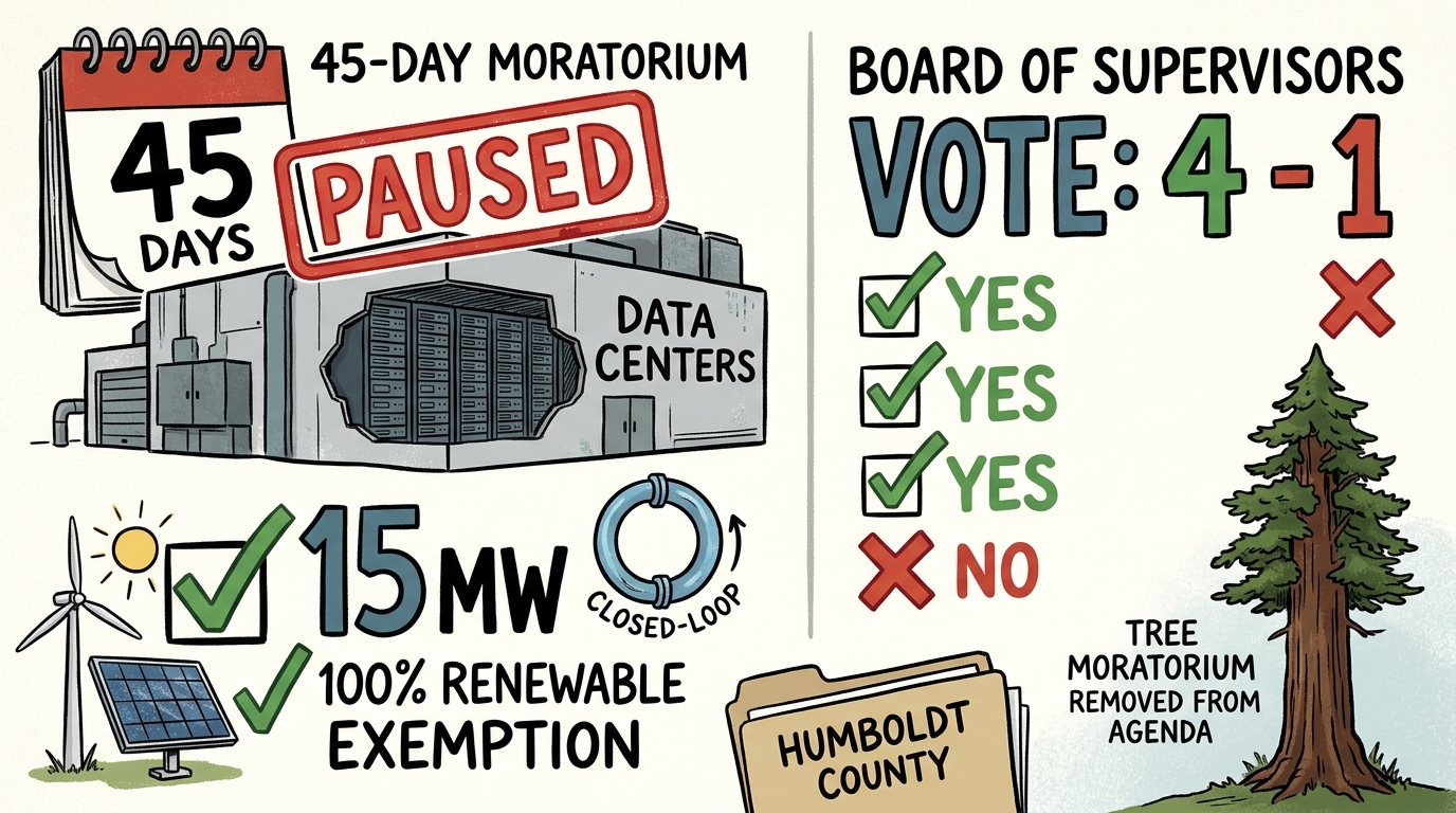 Humboldt supervisors approve 45-day data-center moratorium with 15-megawatt exemption