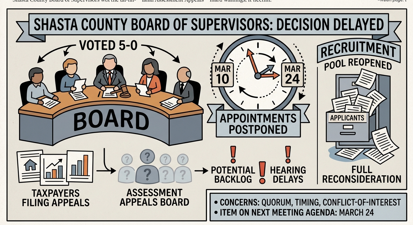 Shasta supervisors delay Assessment Appeals Board appointments, reopen applicant pool