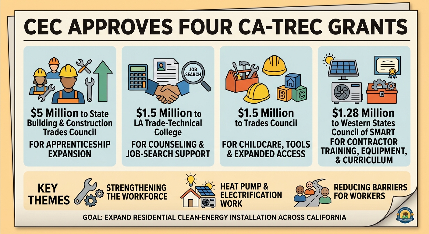 CEC approves four CA-TREC grants to expand residential energy contractor training