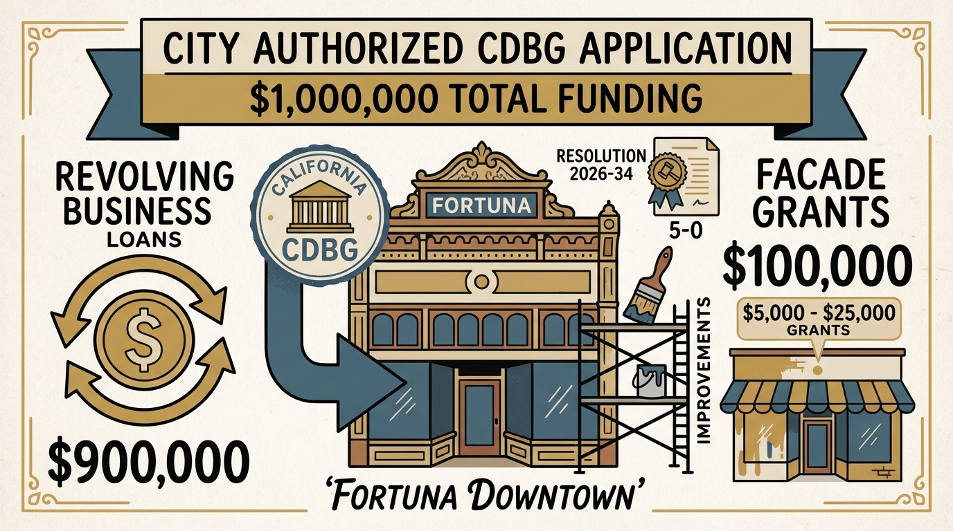 Fortuna council authorizes application for $1 million in CDBG business loans, facade grants