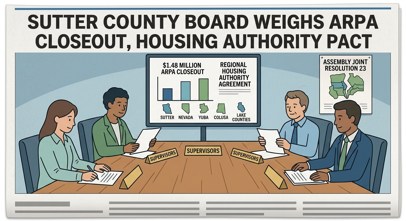 Sutter County board weighs $1.48 million ARPA closeout, regional housing authority pact