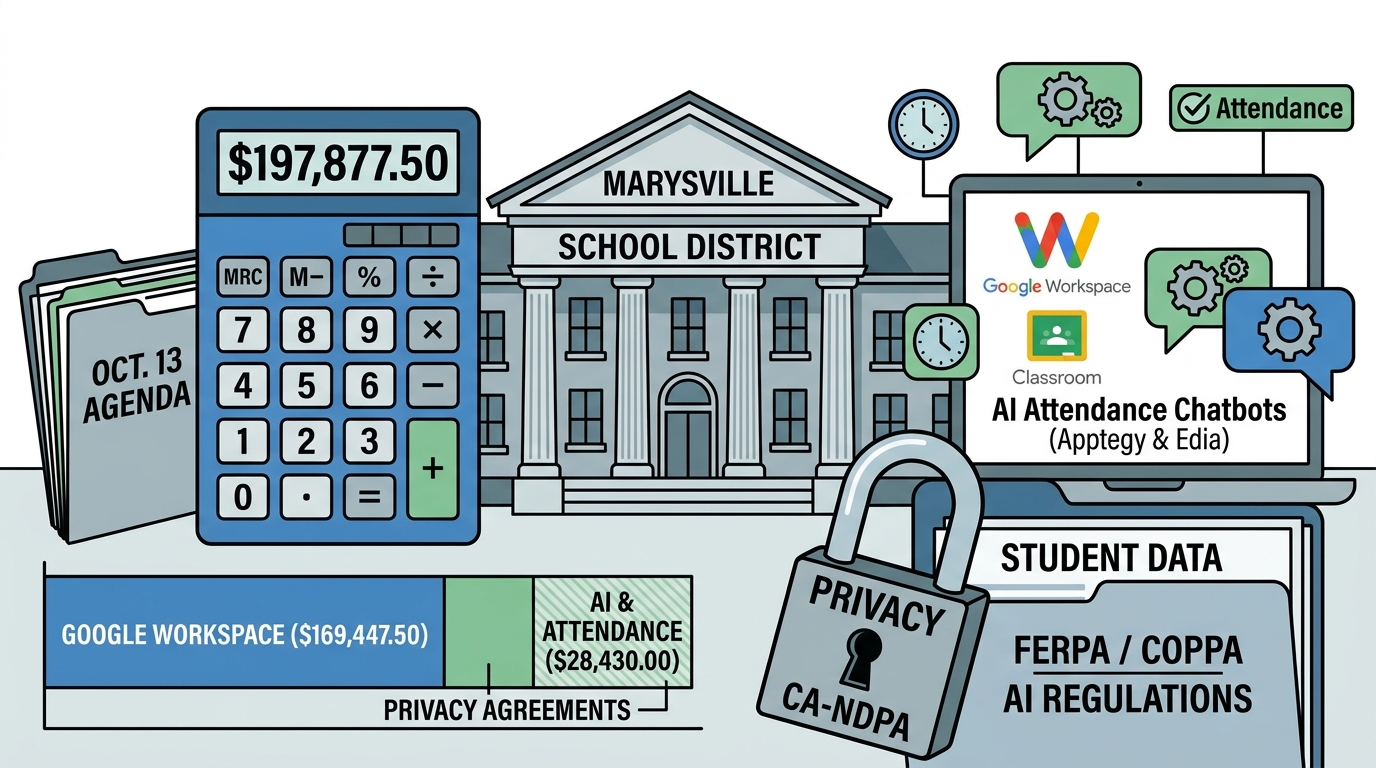 Marysville trustees set $197,877.50 in Google, AI attendance and privacy items for Oct. 13 agenda