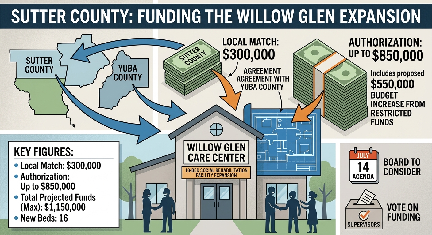 Sutter County agenda tees up $300,000 local match and up to $850,000 more for Willow Glen behavioral health expansion