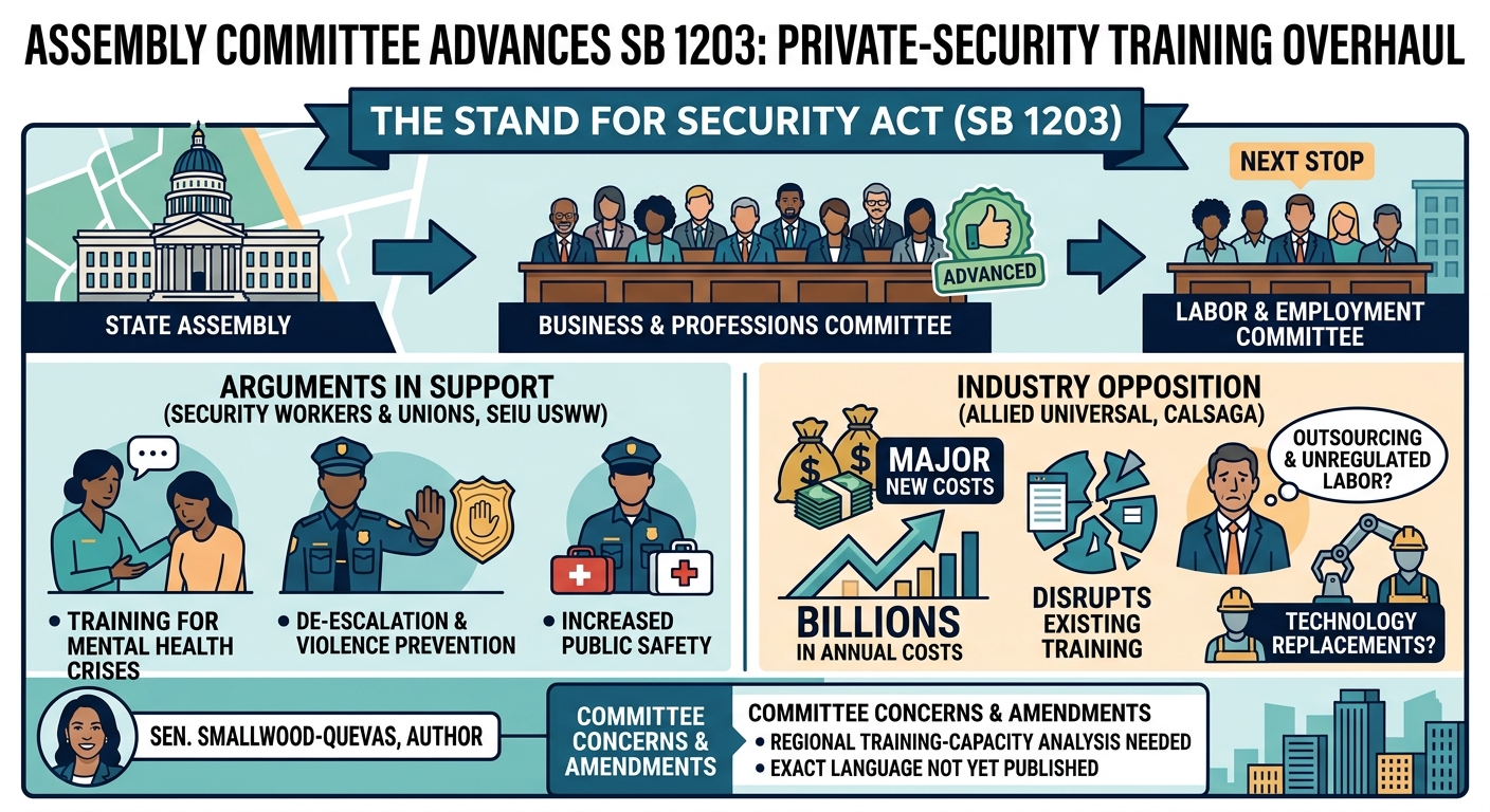 Assembly committee advances private-security training overhaul despite industry cost warnings