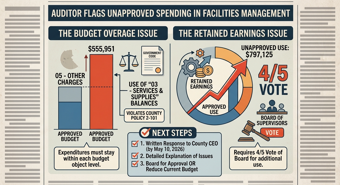 Shasta auditor flags $555,951 Facilities Management overage, $797,125 retained-earnings use
