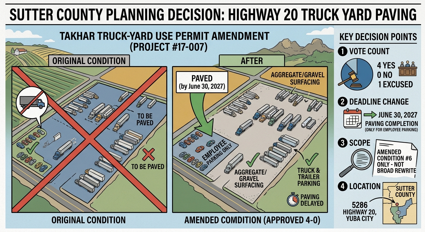 Sutter County planners narrow paving requirement for Highway 20 truck yard