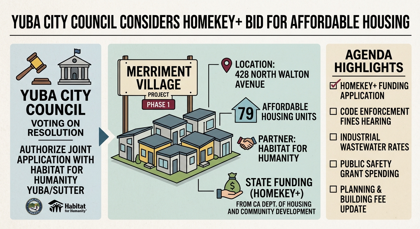 Yuba City council set to back Homekey+ bid for 79-unit Merriment Village project