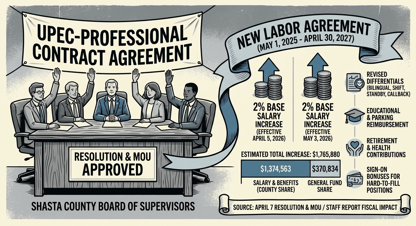 Shasta County supervisors approve UPEC-Professional contract with two 2% raises