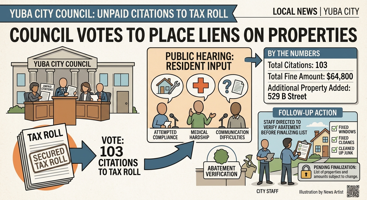 Yuba City moves 103 unpaid code citations onto tax roll after hearing residents